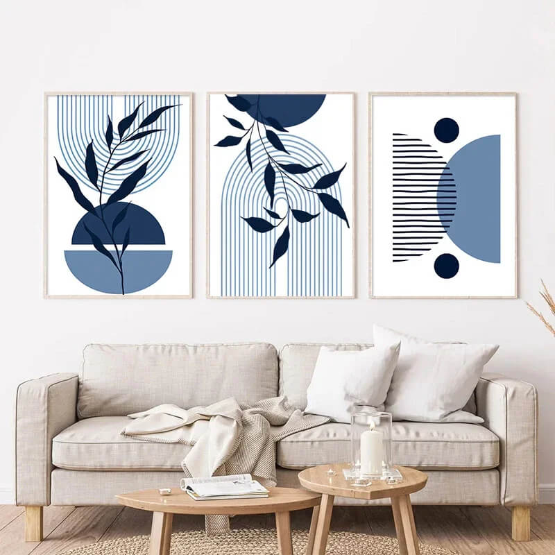 Abstract Boho Sun Arch Blue Wall Art Canvas Print Modern Minimalist Poster for Bedroom Living Room Home Decor