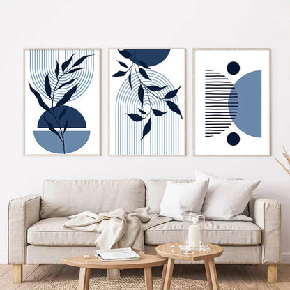 Abstract Boho Sun Arch Blue Wall Art Canvas Print Modern Minimalist Poster for Bedroom Living Room Home Decor