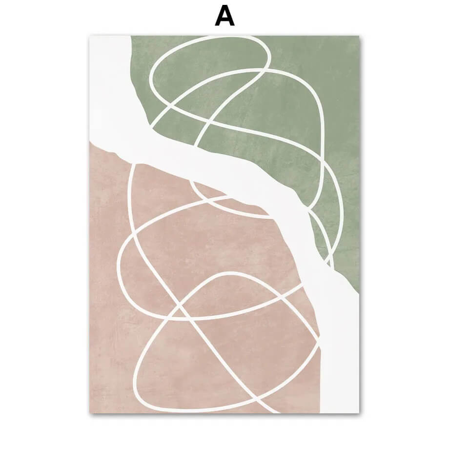 Abstract design with white lines on a green and beige background