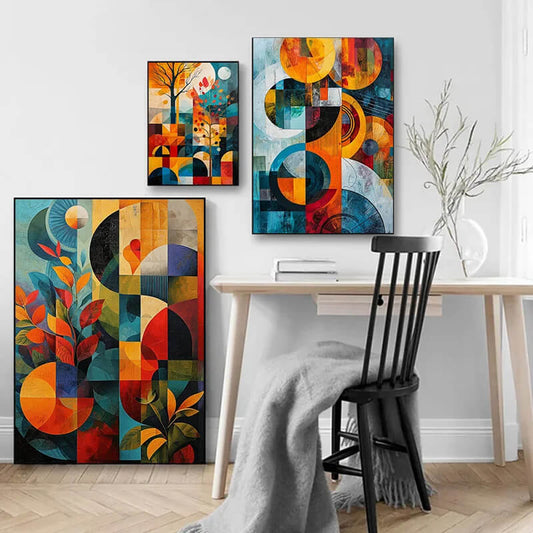 Abstract Colorful Geometric Shapes Wall Art Canvas Print Modern Mid Century Poster for Living Room Office Decor