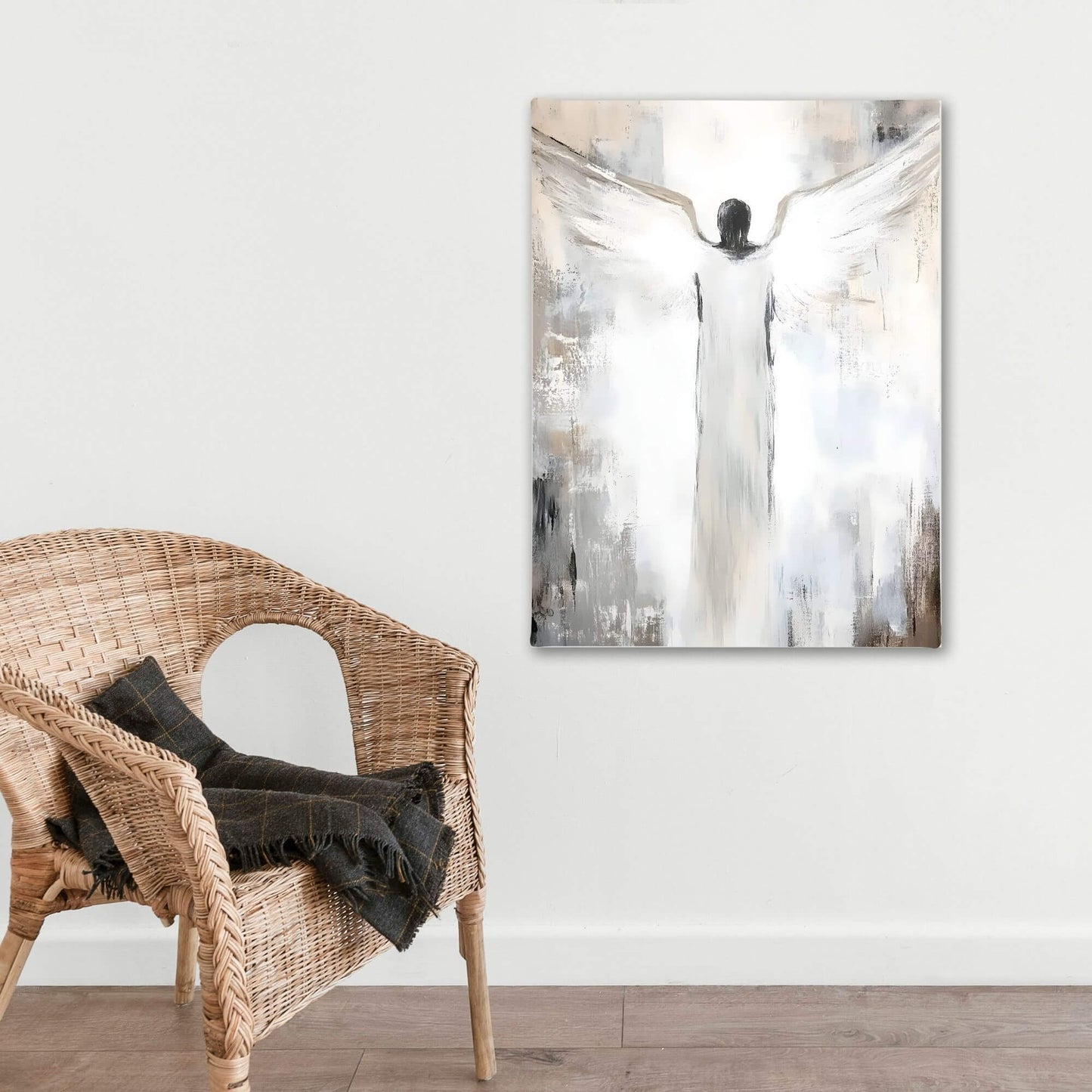 Abstract Angel Figure Framed Wall Art Canvas Print - Modern Spiritual Neutral Painting