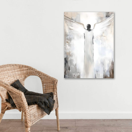 Abstract Angel Figure Framed Wall Art Canvas Print - Modern Spiritual Neutral Painting