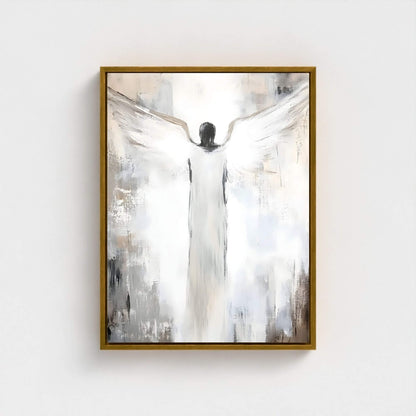 Abstract Angel Figure Framed Wall Art Canvas Print - Modern Spiritual Neutral Painting