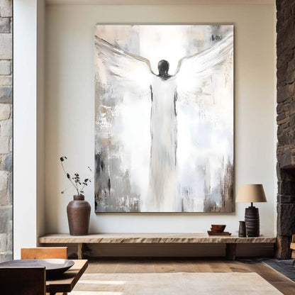 Abstract Angel Figure Framed Wall Art Canvas Print - Modern Spiritual Neutral Painting