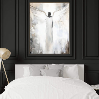 Abstract Angel Figure Framed Wall Art Canvas Print - Modern Spiritual Neutral Painting