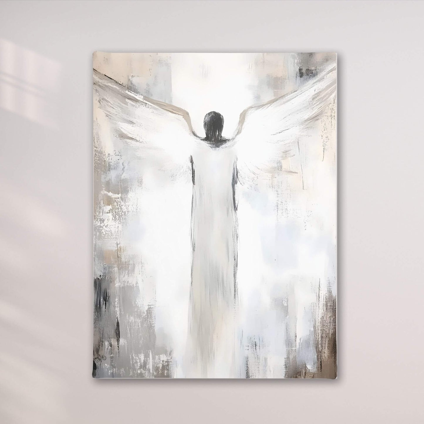 Abstract Angel Figure Framed Wall Art Canvas Print - Modern Spiritual Neutral Painting