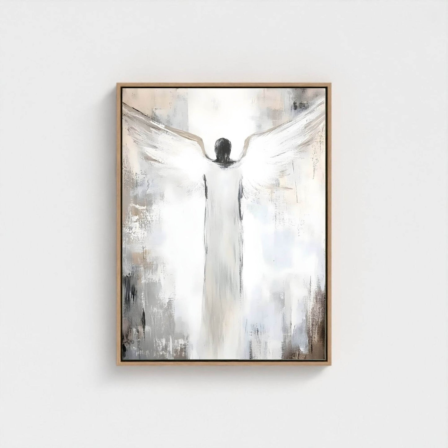 Abstract Angel Figure Framed Wall Art Canvas Print - Modern Spiritual Neutral Painting
