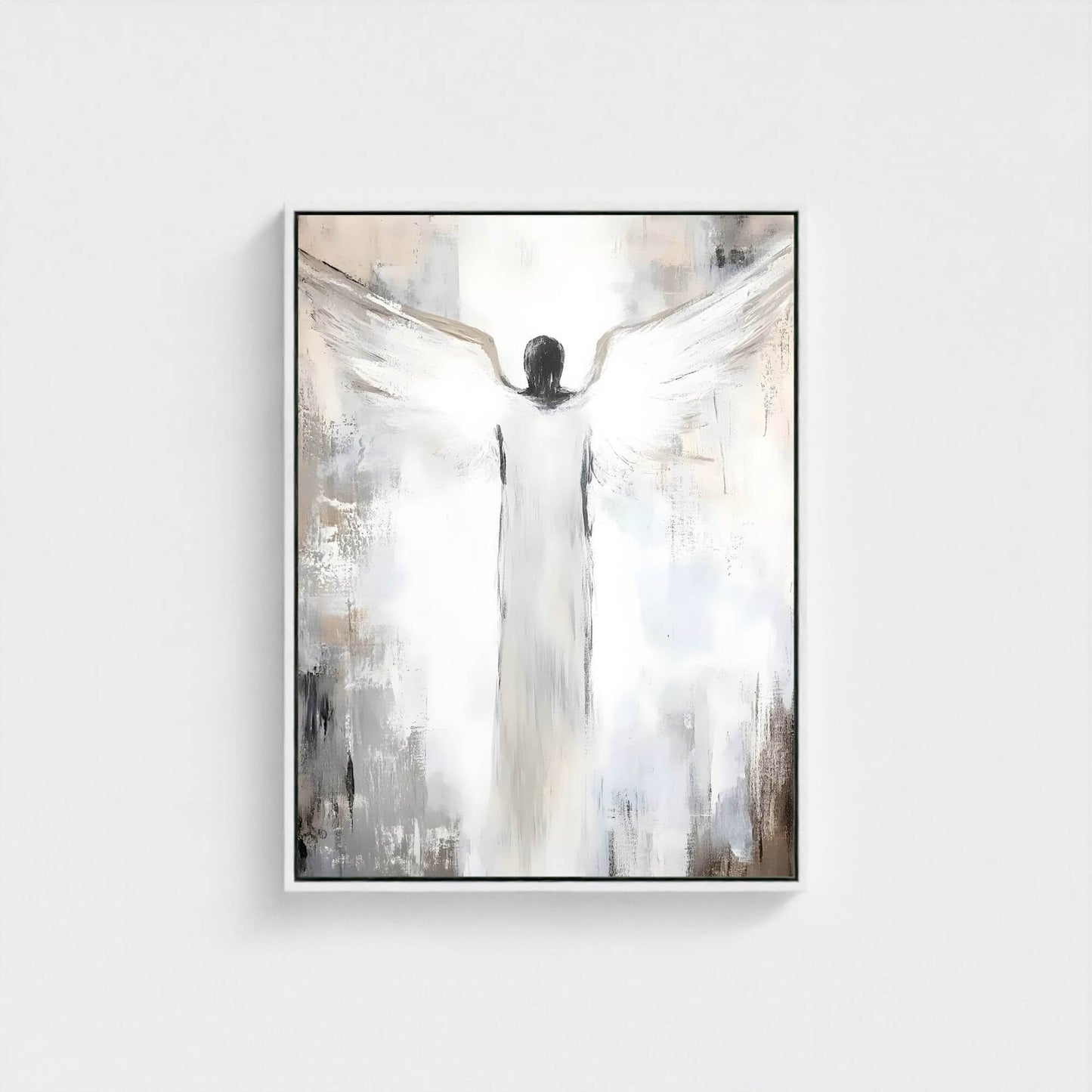 Abstract Angel Figure Framed Wall Art Canvas Print - Modern Spiritual Neutral Painting