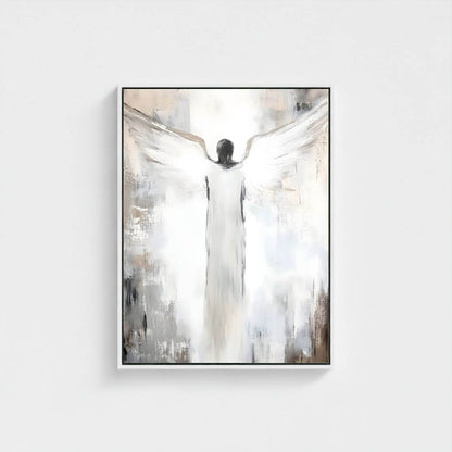 Abstract Angel Figure Framed Wall Art Canvas Print - Modern Spiritual Neutral Painting