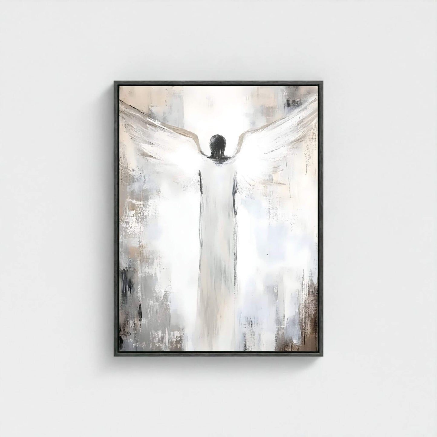 Abstract Angel Figure Framed Wall Art Canvas Print - Modern Spiritual Neutral Painting