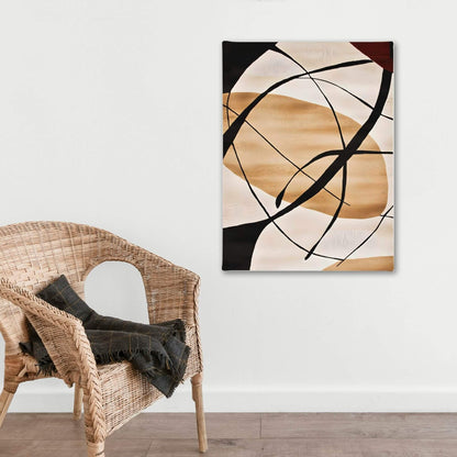 Abstract Beige Black Line Wall Art Canvas Print - Framed Modern Neutral Wall Art