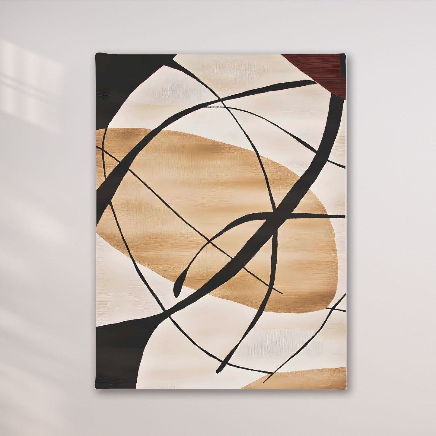 Abstract Beige Black Line Wall Art Canvas Print - Framed Modern Neutral Wall Art