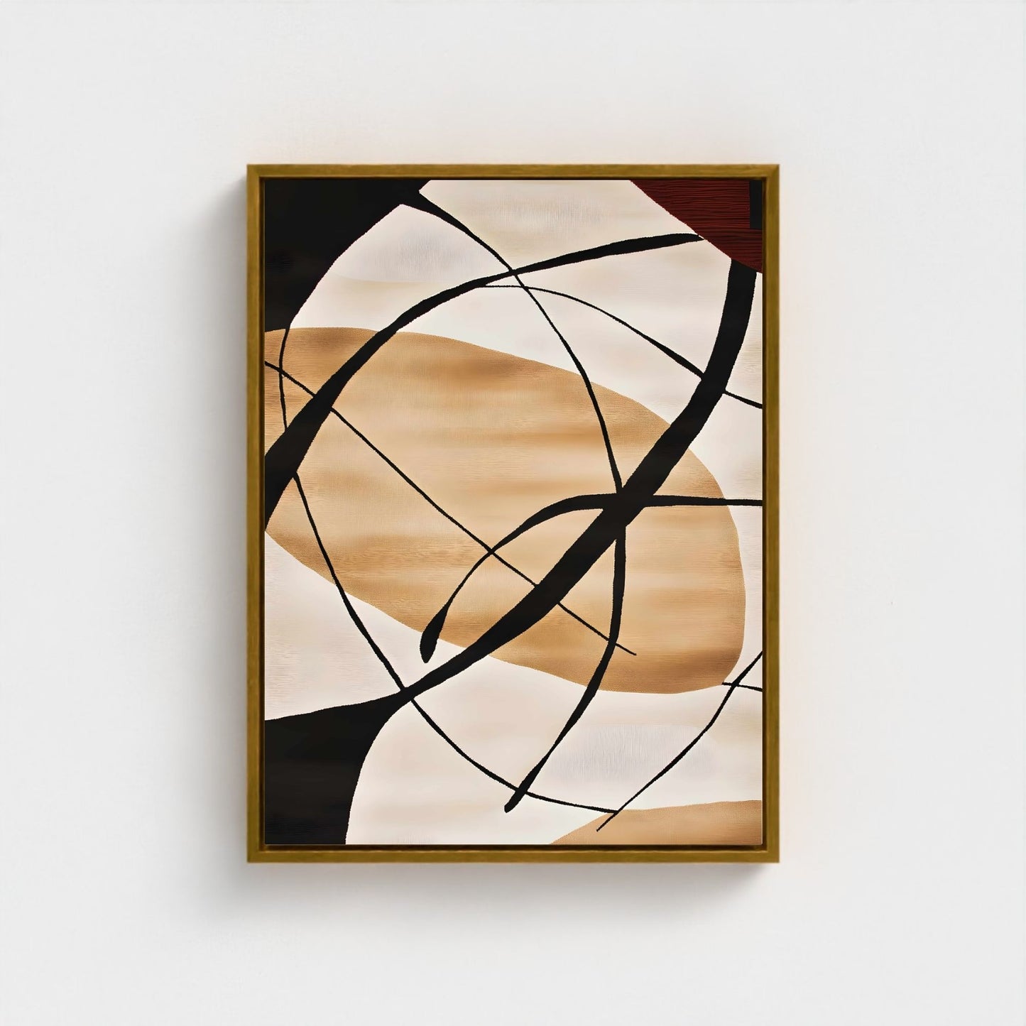 Abstract Beige Black Line Wall Art Canvas Print - Framed Modern Neutral Wall Art