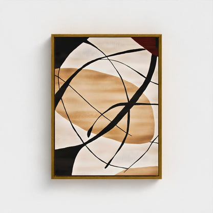 Abstract Beige Black Line Wall Art Canvas Print - Framed Modern Neutral Wall Art
