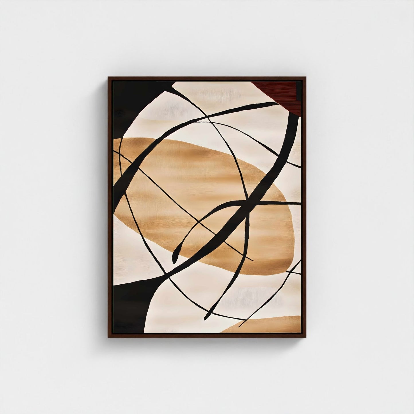 Abstract Beige Black Line Wall Art Canvas Print - Framed Modern Neutral Wall Art