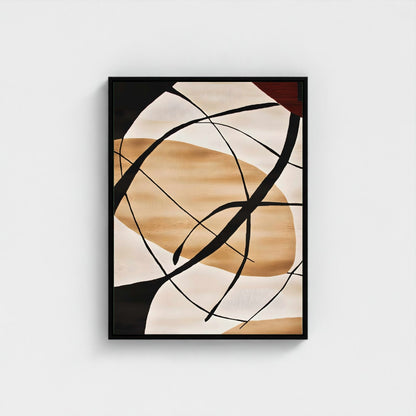 Abstract Beige Black Line Wall Art Canvas Print - Framed Modern Neutral Wall Art