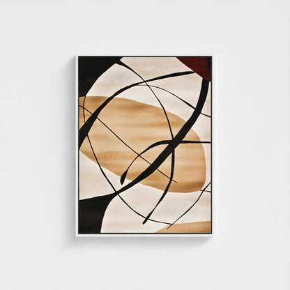 Abstract Beige Black Line Wall Art Canvas Print - Framed Modern Neutral Wall Art
