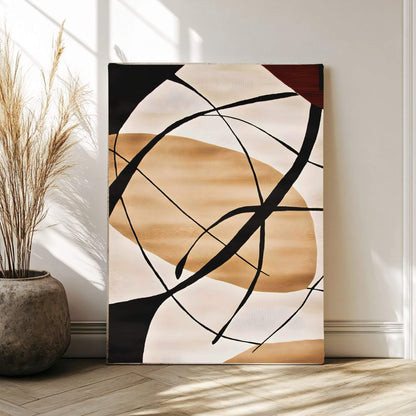 Abstract Beige Black Line Wall Art Canvas Print - Framed Modern Neutral Wall Art