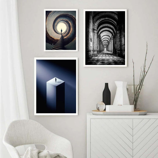 Abstract Black White Architectural Arch Modern Wall Art Canvas Print Minimalist Poster for Living Room Bedroom Decor