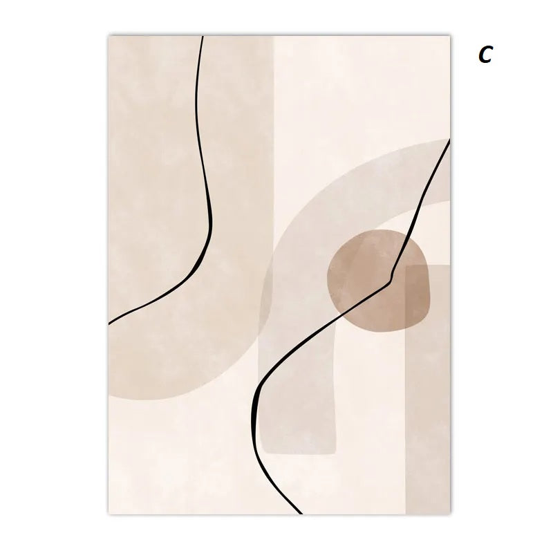 Abstract Boho Beige Line Art Canvas Print Minimalist Neutral Wall Art for Living Room Bedroom Office Decor