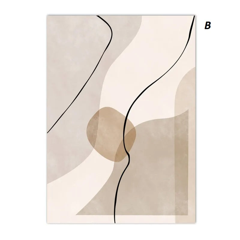 Abstract Boho Beige Line Art Canvas Print Minimalist Neutral Wall Art for Living Room Bedroom Office Decor