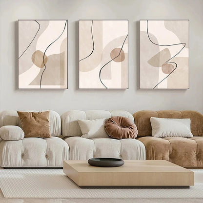 Abstract Boho Beige Line Art Canvas Print Minimalist Neutral Wall Art for Living Room Bedroom Office Decor