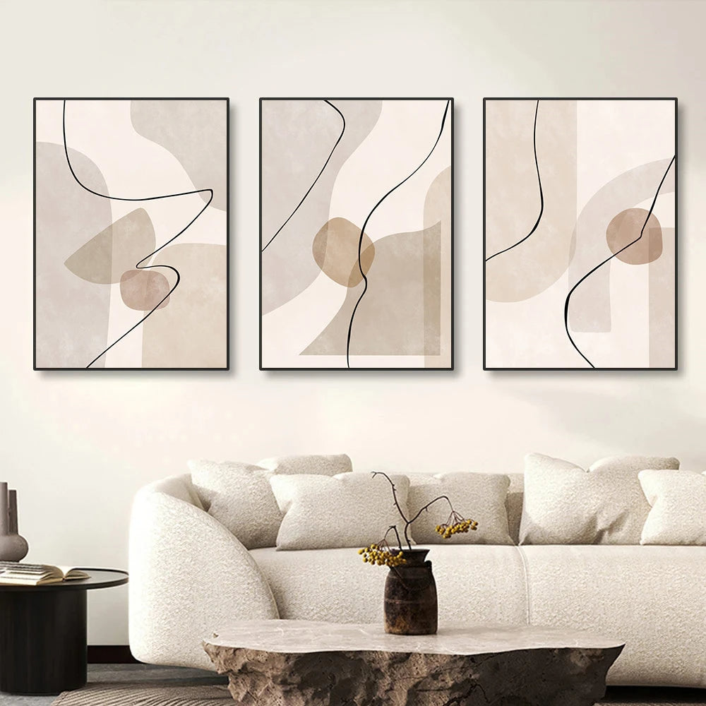 Abstract Boho Beige Line Art Canvas Print Minimalist Neutral Wall Art for Living Room Bedroom Office Decor