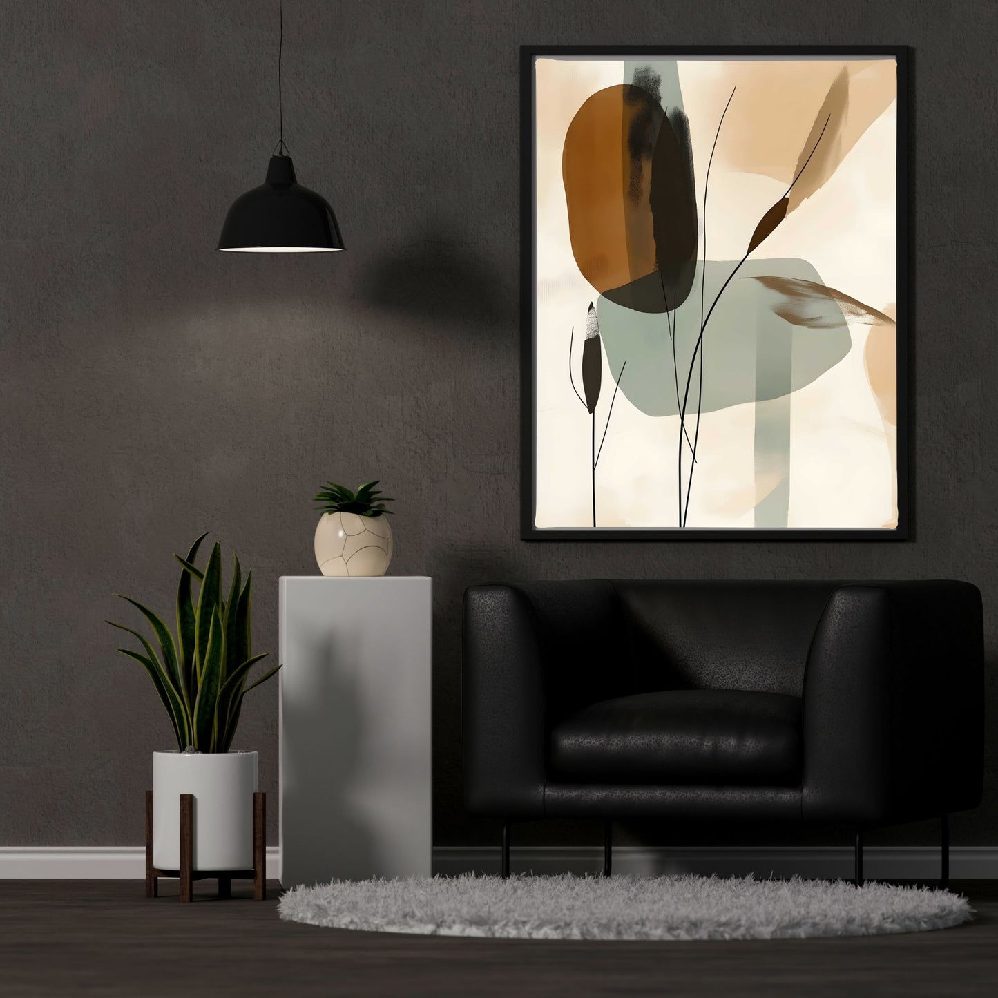 Abstract Botanical Leaves Wall Art Canvas Print - Framed Modern Neutral Wall Art
