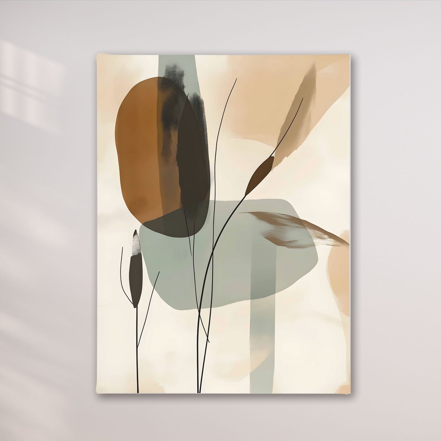 Abstract Botanical Leaves Wall Art Canvas Print - Framed Modern Neutral Wall Art