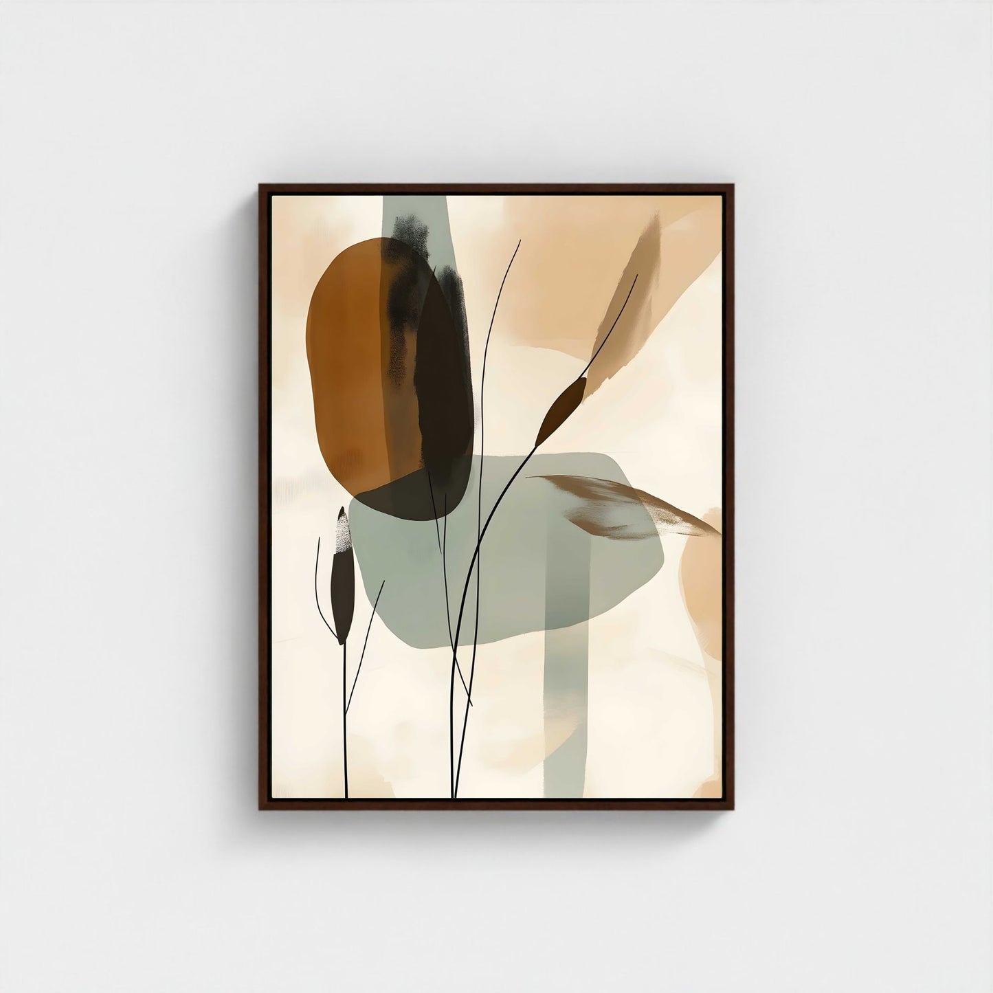 Abstract Botanical Leaves Wall Art Canvas Print - Framed Modern Neutral Wall Art