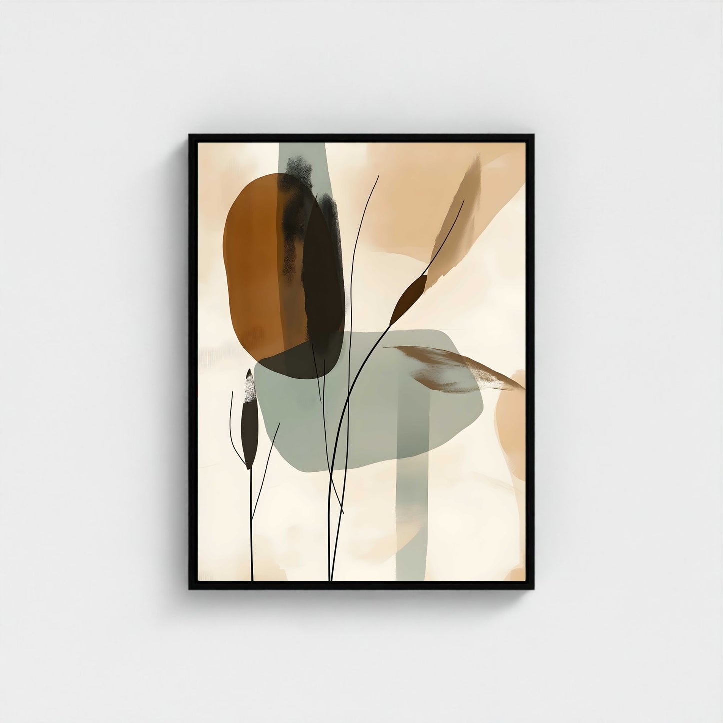 Abstract Botanical Leaves Wall Art Canvas Print - Framed Modern Neutral Wall Art