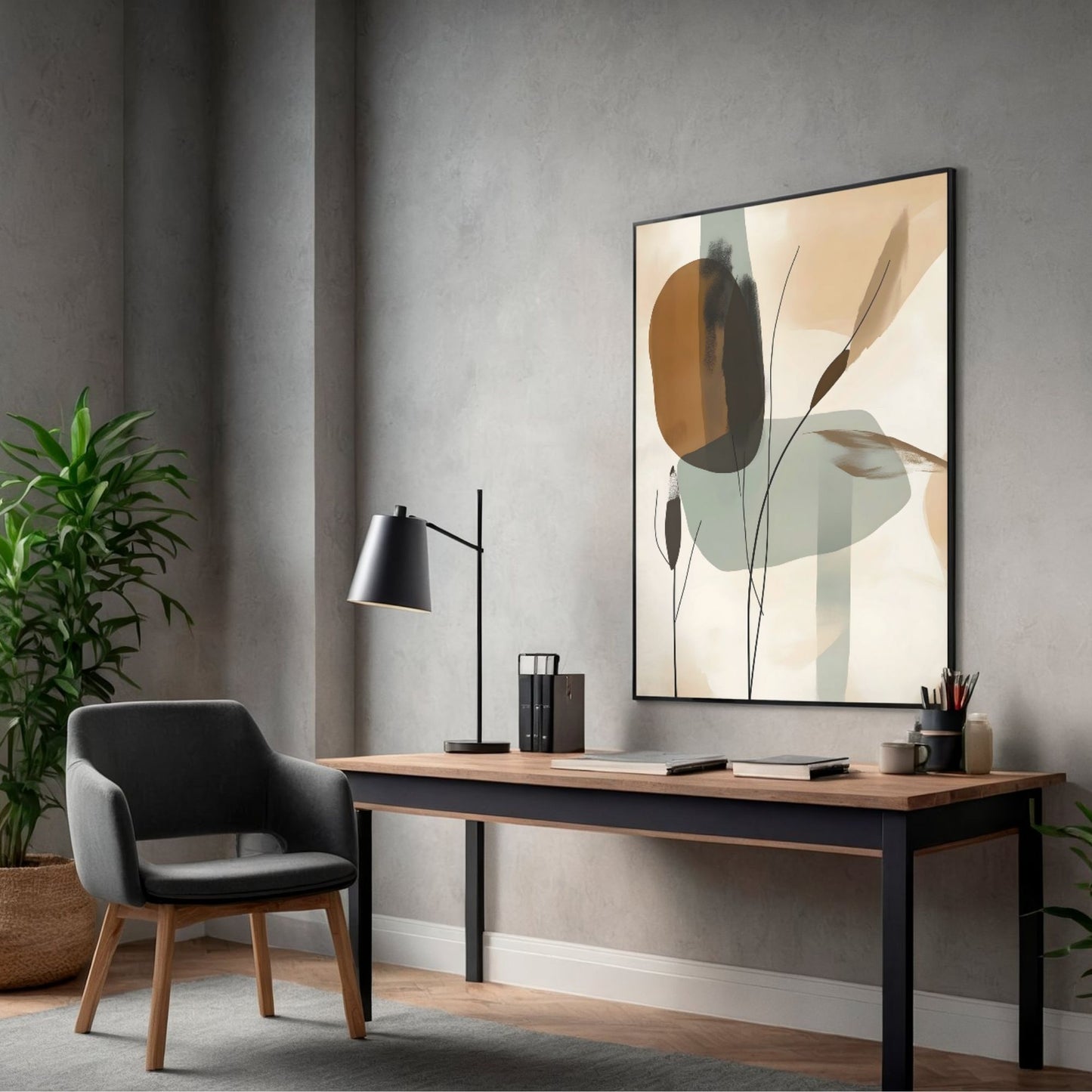 Abstract Botanical Leaves Wall Art Canvas Print - Framed Modern Neutral Wall Art