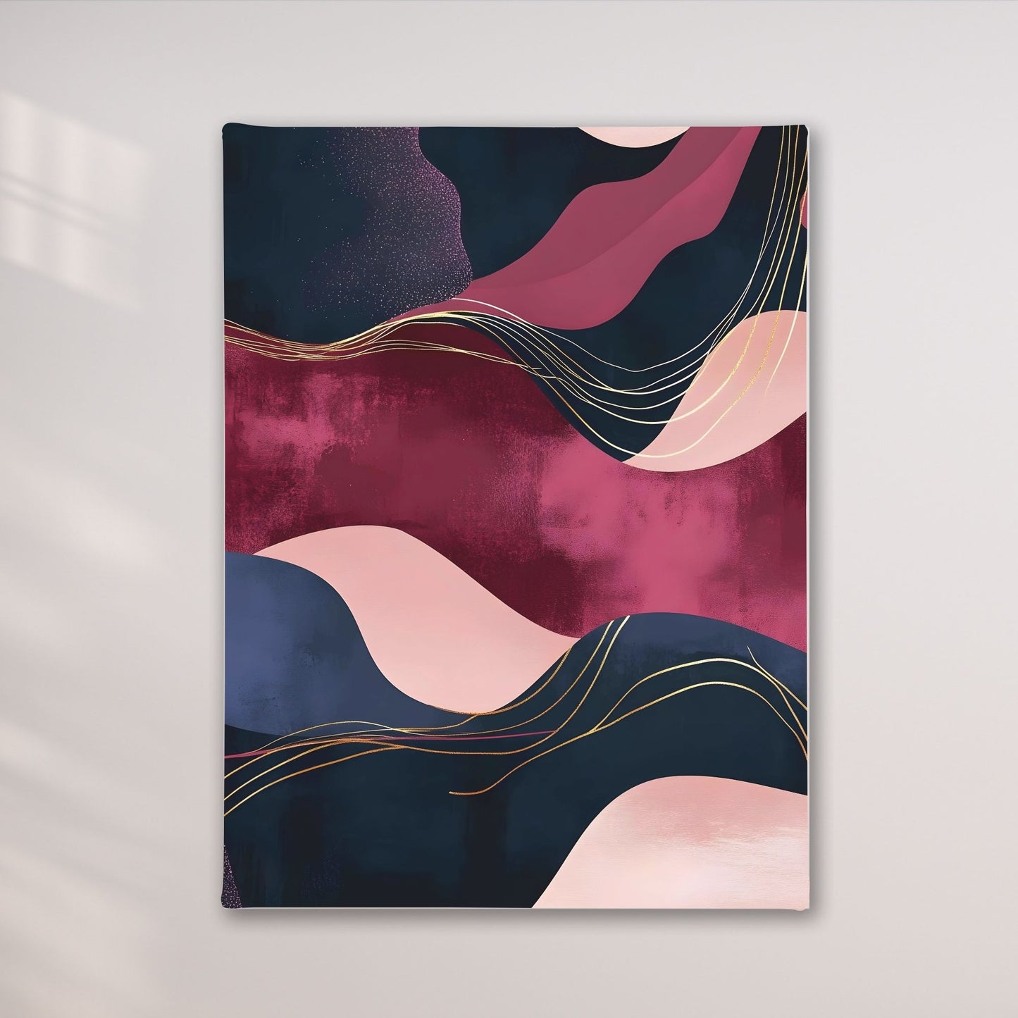 Abstract Burgundy Navy Wave Wall Art Canvas - Framed Modern Wall Art