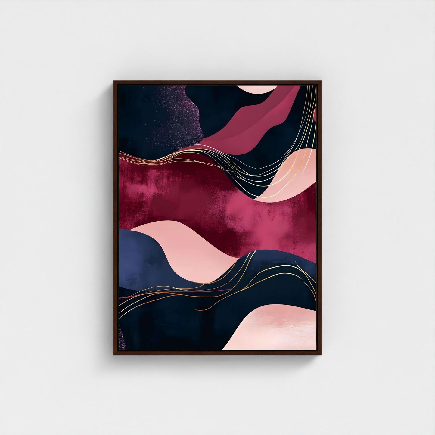 Abstract Burgundy Navy Wave Wall Art Canvas - Framed Modern Wall Art