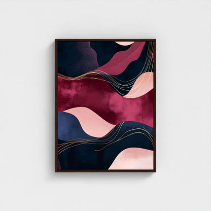 Abstract Burgundy Navy Wave Wall Art Canvas - Framed Modern Wall Art