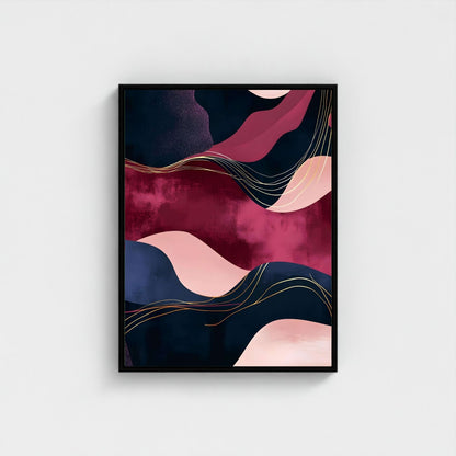 Abstract Burgundy Navy Wave Wall Art Canvas - Framed Modern Wall Art