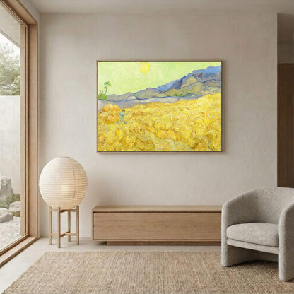 Abstract Coastal Landscape Framed Wall Art Canvas Print – Yellow Blue Modern Artwork