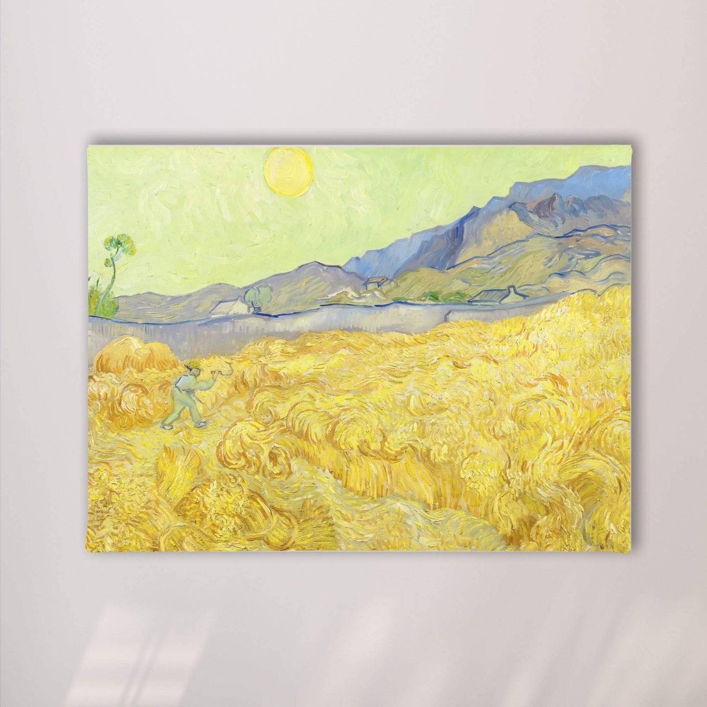 Abstract Coastal Landscape Framed Wall Art Canvas Print – Yellow Blue Modern Artwork