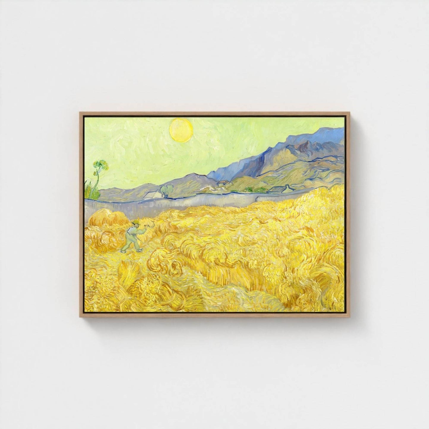 Abstract Coastal Landscape Framed Wall Art Canvas Print – Yellow Blue Modern Artwork