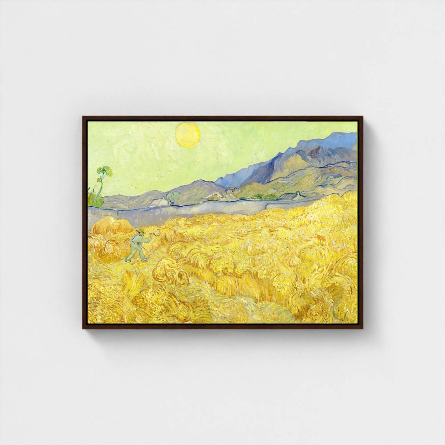 Abstract Coastal Landscape Framed Wall Art Canvas Print – Yellow Blue Modern Artwork