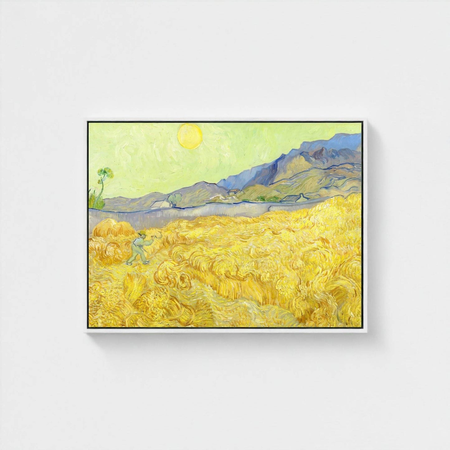 Abstract Coastal Landscape Framed Wall Art Canvas Print – Yellow Blue Modern Artwork