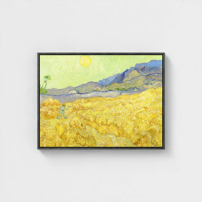 Abstract Coastal Landscape Framed Wall Art Canvas Print – Yellow Blue Modern Artwork