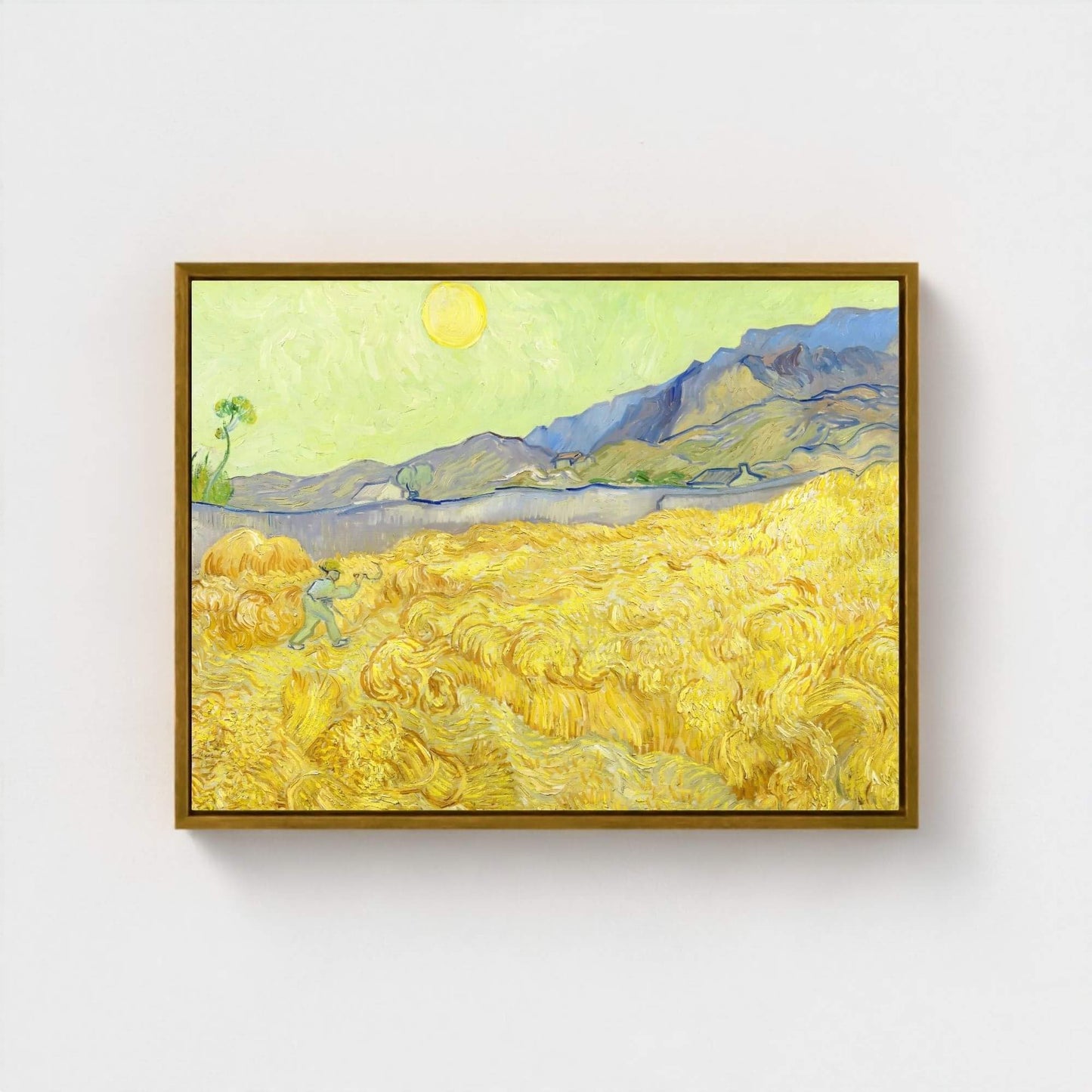 Abstract Coastal Landscape Framed Wall Art Canvas Print – Yellow Blue Modern Artwork