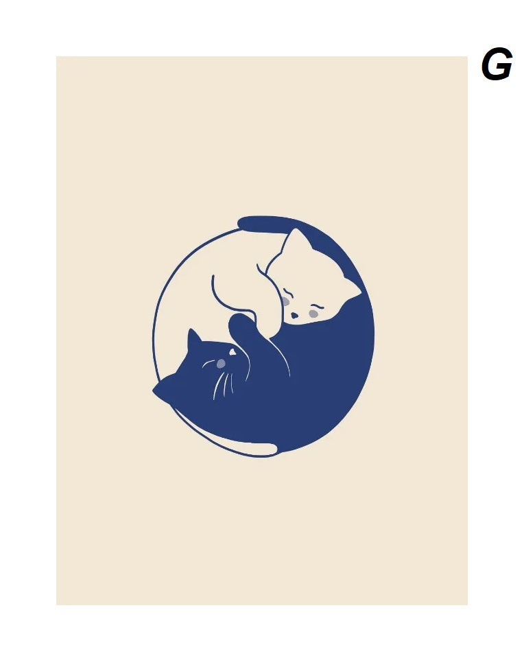 Abstract Funny Lazy Cat Minimalist Boho Wall Art Canvas Prints Retro Cat Poster For Living Room Dining Room Décor