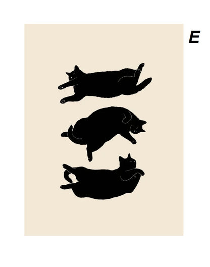 Abstract Funny Lazy Cat Minimalist Boho Wall Art Canvas Prints Retro Cat Poster For Living Room Dining Room Décor