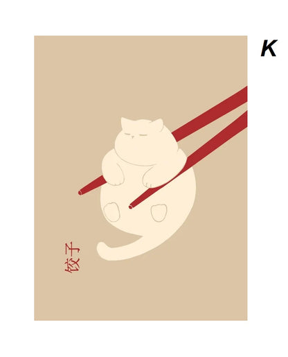 Abstract Funny Lazy Cat Minimalist Boho Wall Art Canvas Prints Retro Cat Poster For Living Room Dining Room Décor