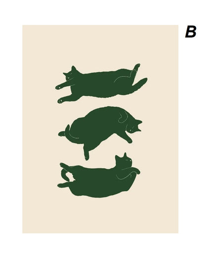 Abstract Funny Lazy Cat Minimalist Boho Wall Art Canvas Prints Retro Cat Poster For Living Room Dining Room Décor