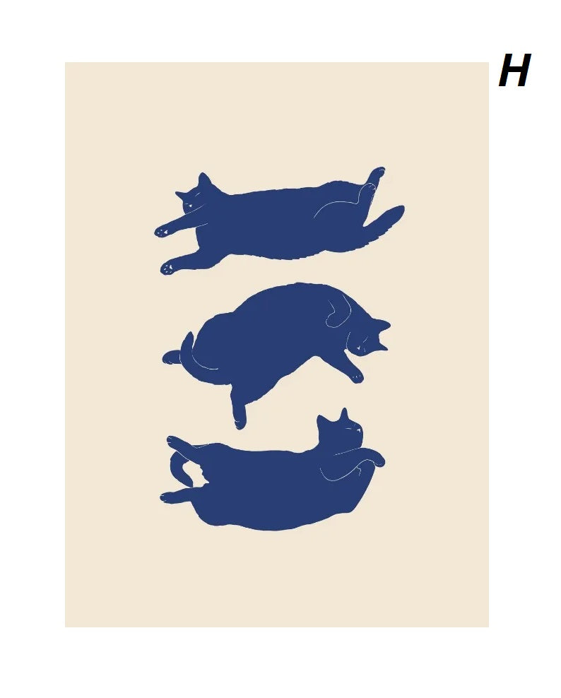 Abstract Funny Lazy Cat Minimalist Boho Wall Art Canvas Prints Retro Cat Poster For Living Room Dining Room Décor