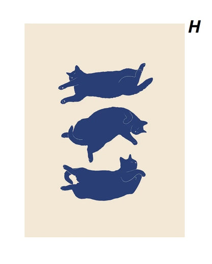 Abstract Funny Lazy Cat Minimalist Boho Wall Art Canvas Prints Retro Cat Poster For Living Room Dining Room Décor