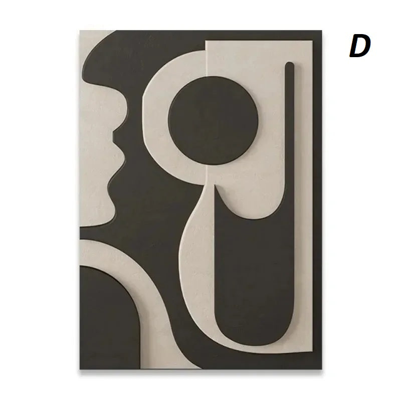 Abstract Geometric 3D Effect Beige Wabi Sabi Wall Art Canvas Prints For Modern Scandinavian Living Room Wall Decor